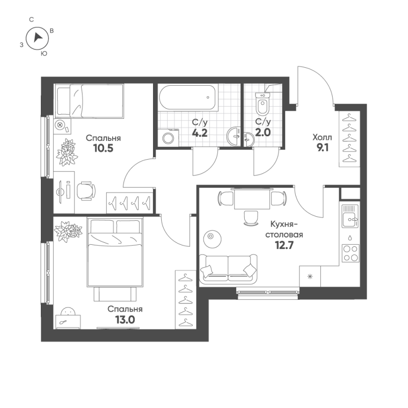 2 ккв 51,5 м²