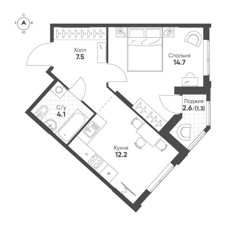1 ккв 39,8 м²