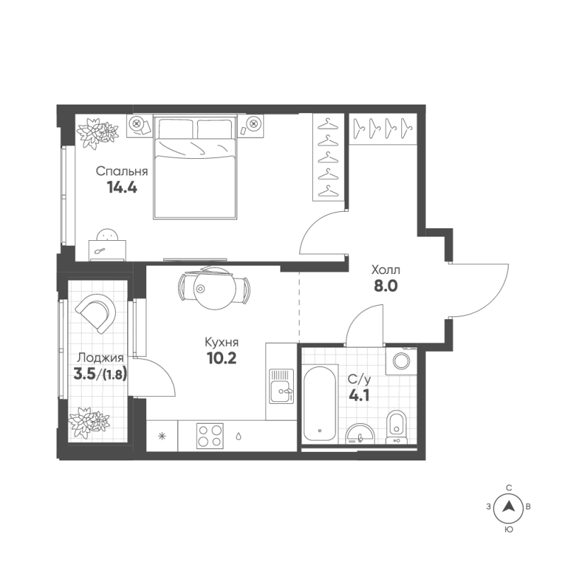 1 ккв 38,5 м²