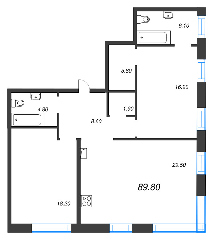 3 ккв (Евро) 89,8 м²