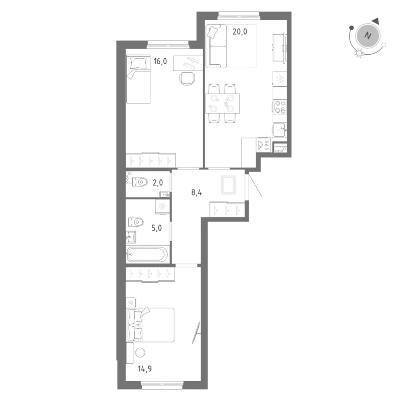 3 ккв (Евро) 66,3 м²