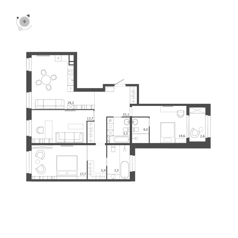4 ккв (Евро) 114,6 м²
