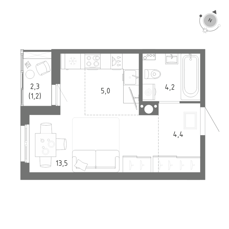 Студия 28,4 м²