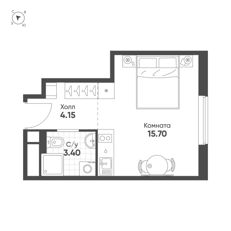 Студия 23,3 м²