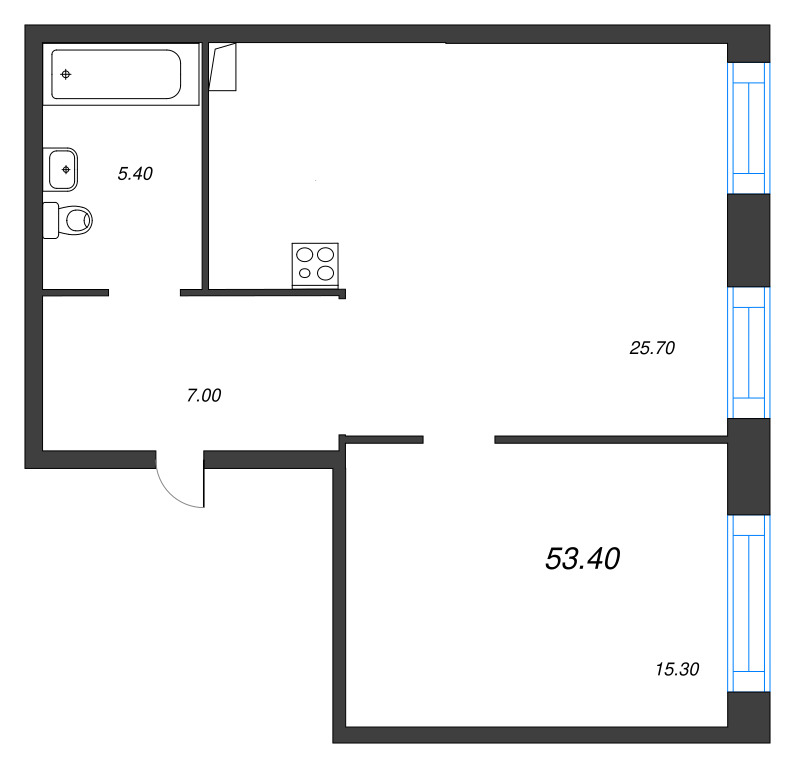 2 ккв (Евро) 53,4 м²