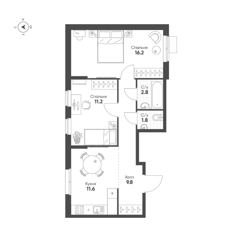2 ккв 53,4 м²