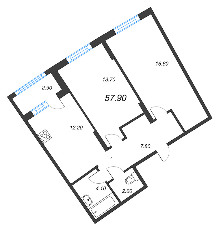 2 ккв 57,9 м²
