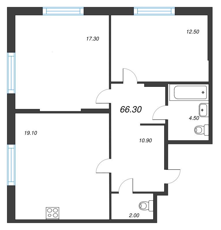 3 ккв (Евро) 66,3 м²