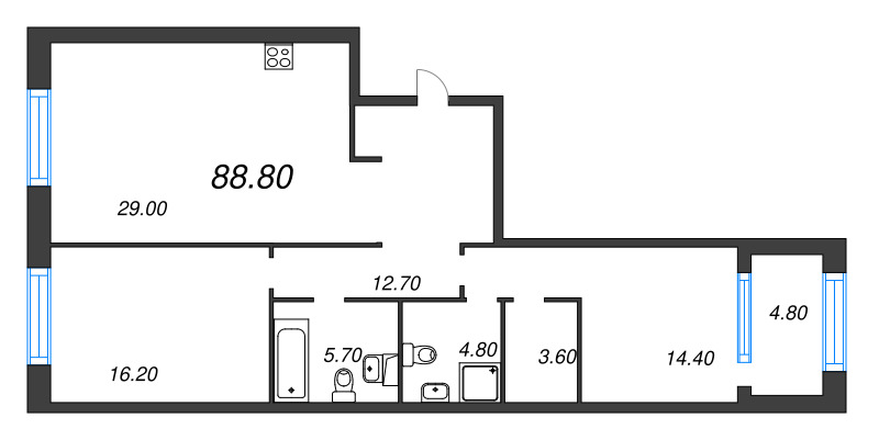 3 ккв (Евро) 88,8 м²