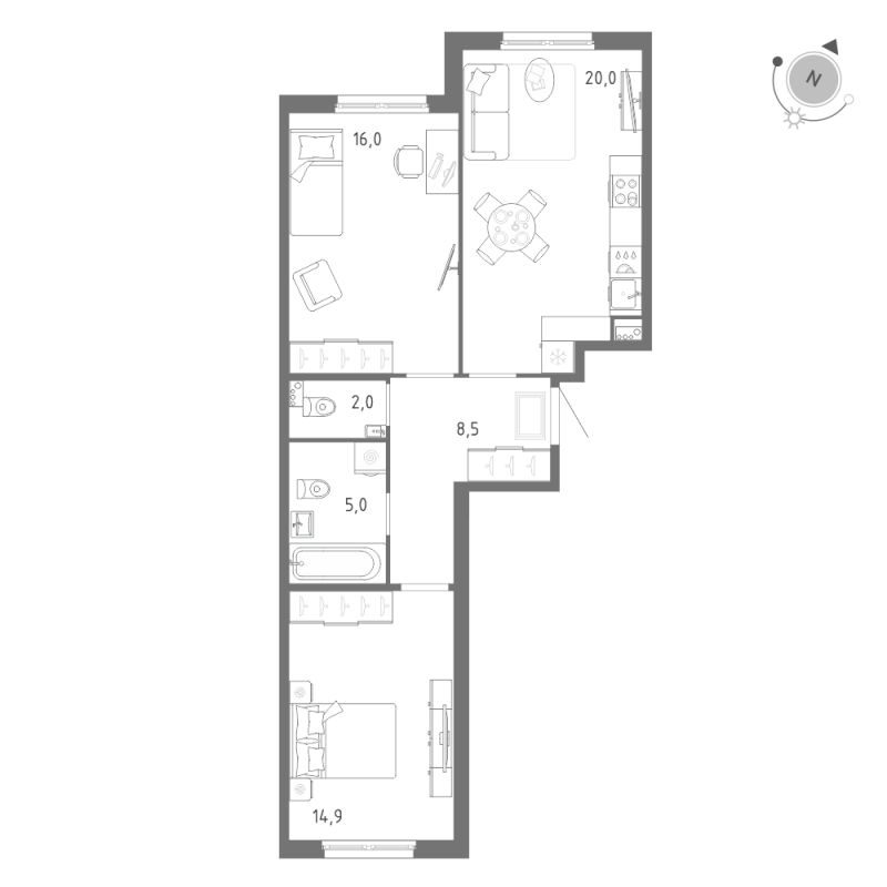 3 ккв (Евро) 66,4 м²