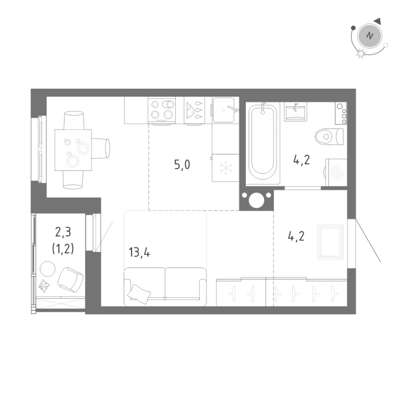 Студия 28,1 м²