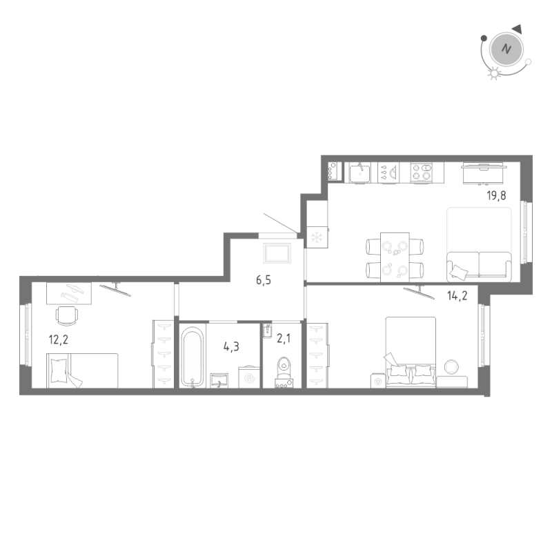 3 ккв (Евро) 59,1 м²