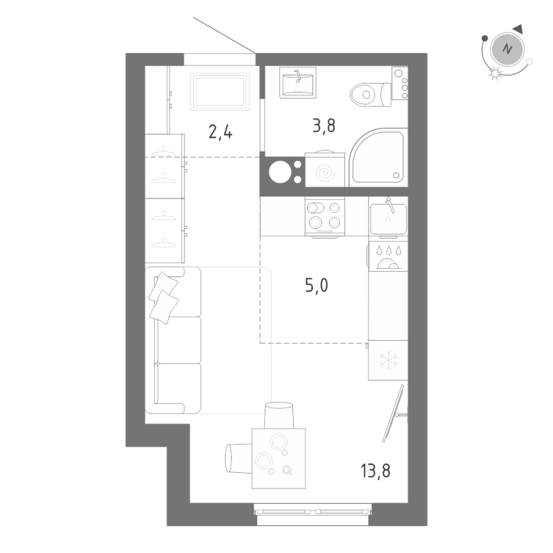 Студия 25 м²