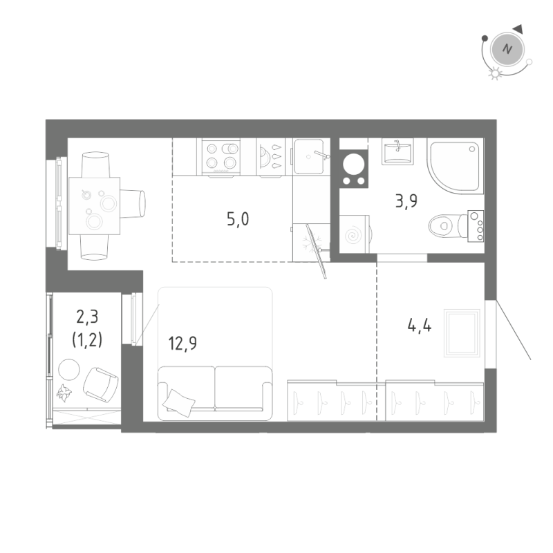 Студия 27,4 м²