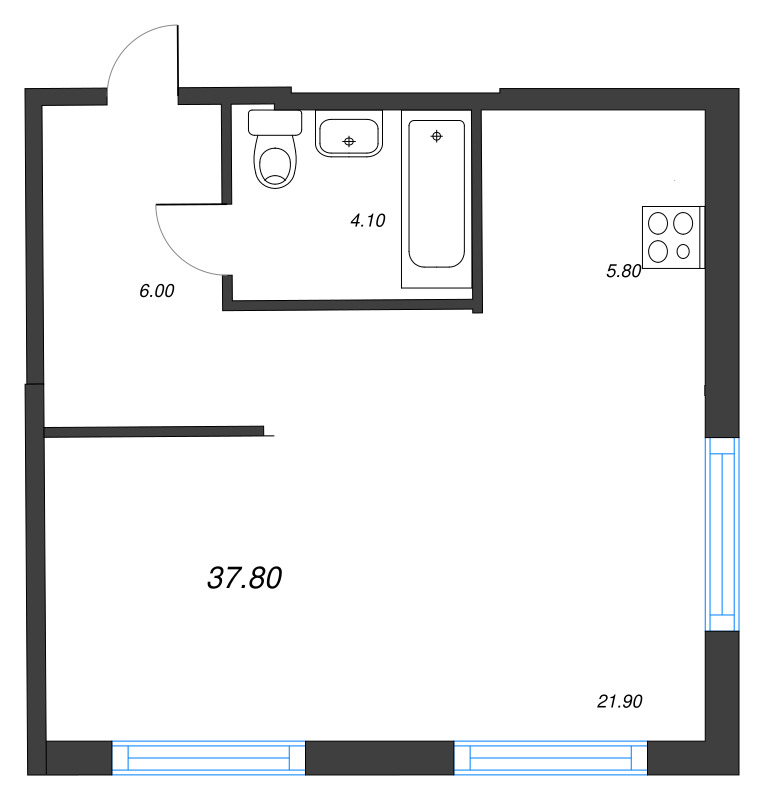 Студия 37,8 м²