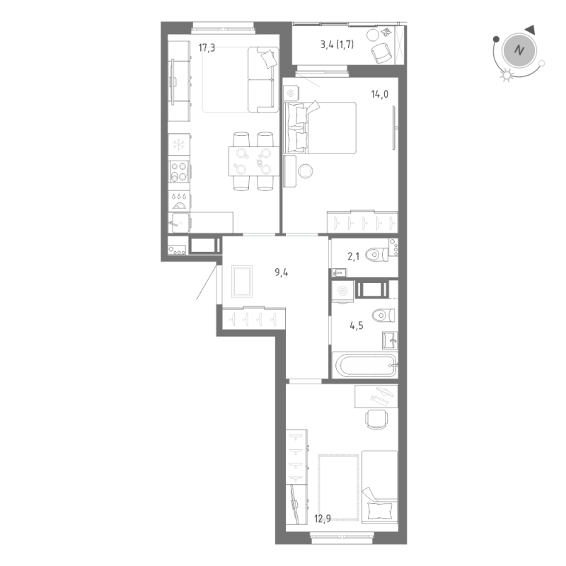 3 ккв (Евро) 62 м²