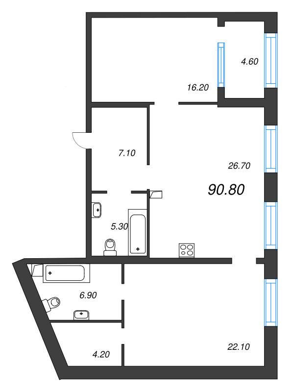 3 ккв (Евро) 90,8 м²
