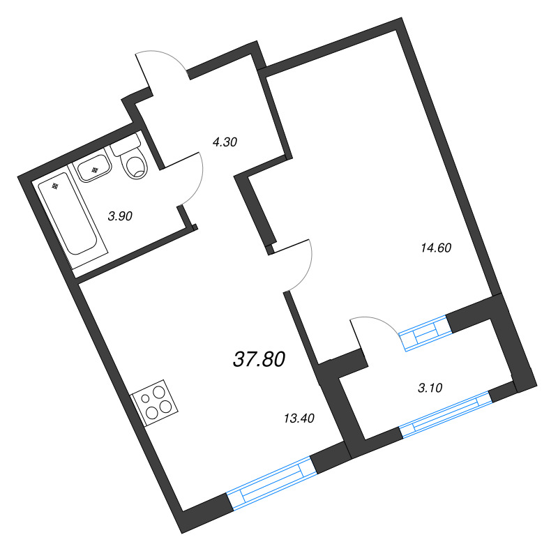 Студия 37,8 м²