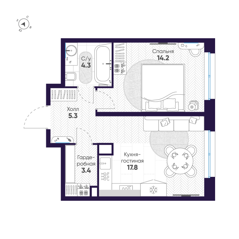 2 ккв (Евро) 45 м²