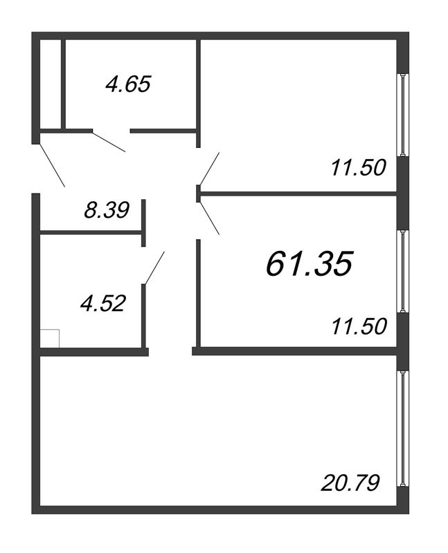 3 ккв (Евро) 61,4 м²
