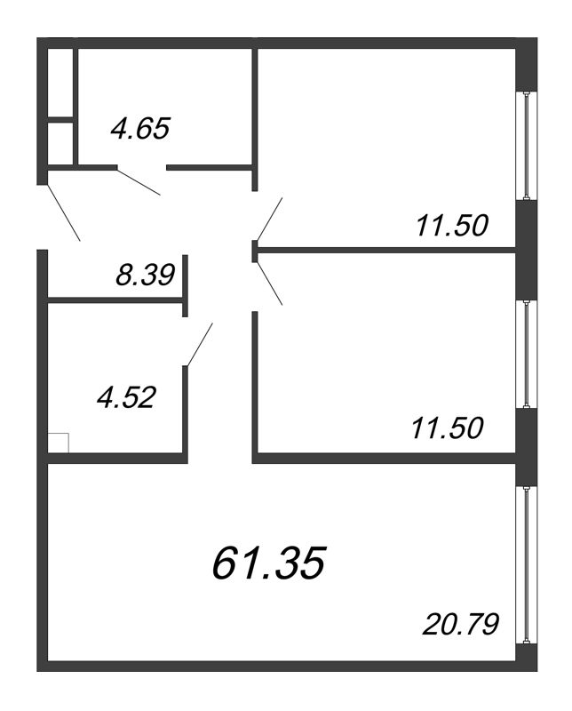 3 ккв (Евро) 61,4 м²