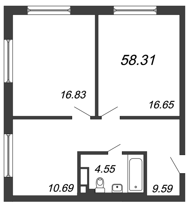 2 ккв 58,4 м²