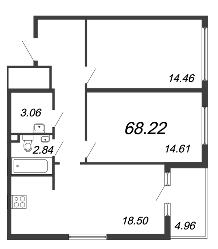 3 ккв (Евро) 68,2 м²