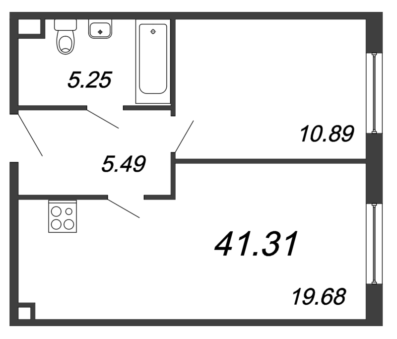2 ккв (Евро) 42,7 м²