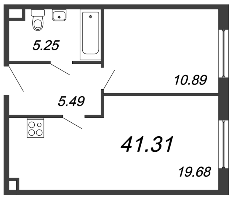 2 ккв (Евро) 42,3 м²