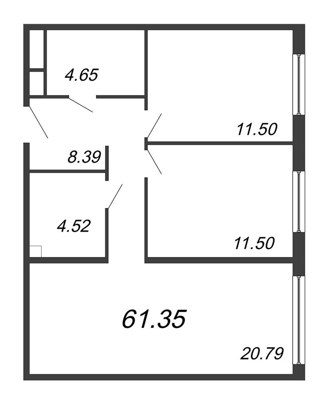 3 ккв (Евро) 61,4 м²