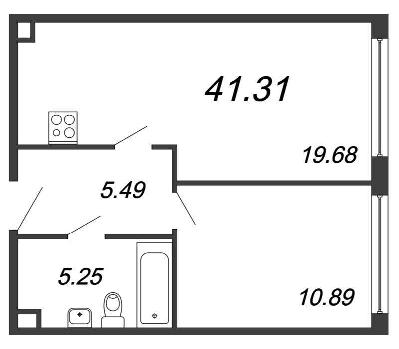 2 ккв (Евро) 41,3 м²