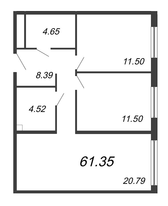 3 ккв (Евро) 61,4 м²