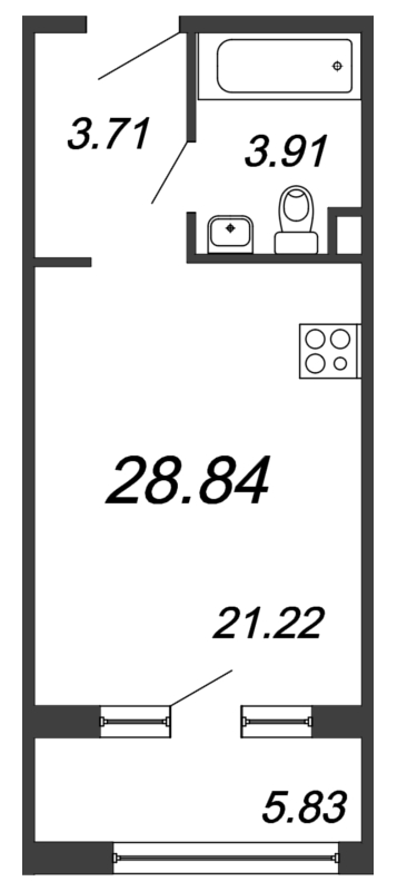 Студия 28,8 м²