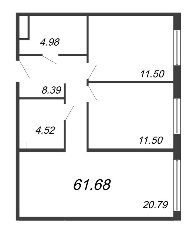3 ккв (Евро) 61,7 м²
