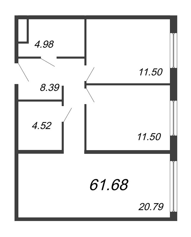 3 ккв (Евро) 61,7 м²