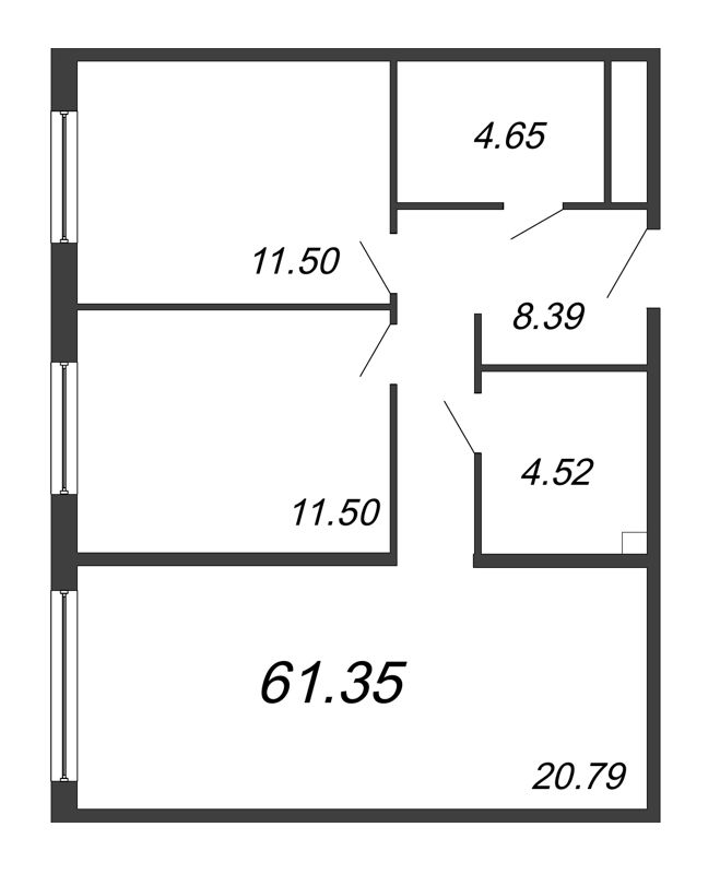 3 ккв (Евро) 61,4 м²