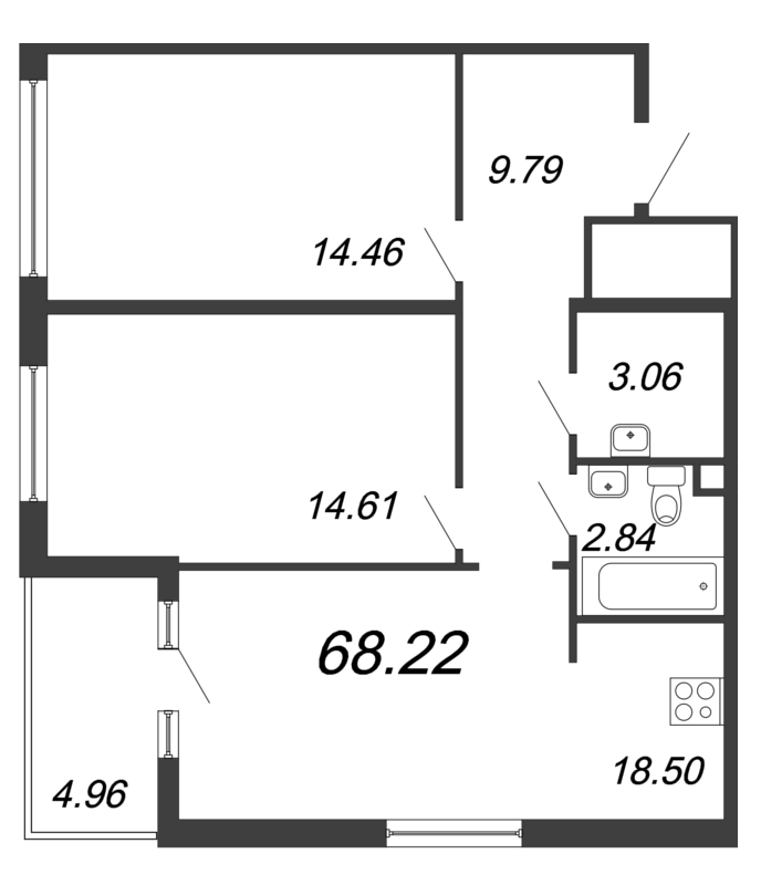 3 ккв (Евро) 68,2 м²