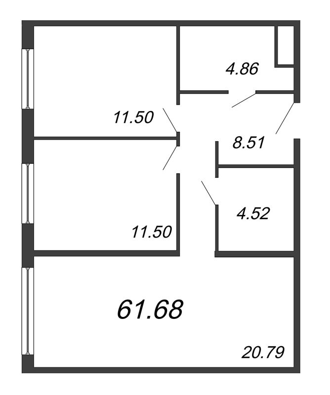 3 ккв (Евро) 61,7 м²