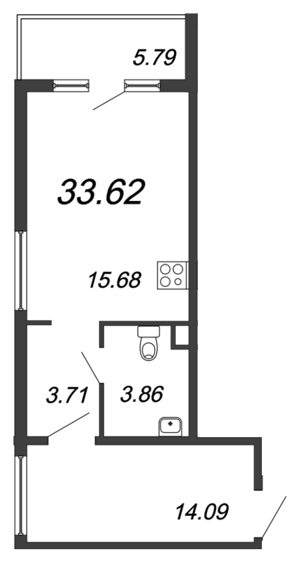 Студия 32 м²