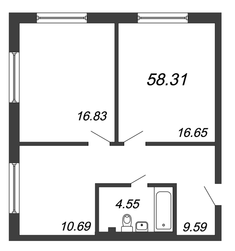 2 ккв 58,6 м²