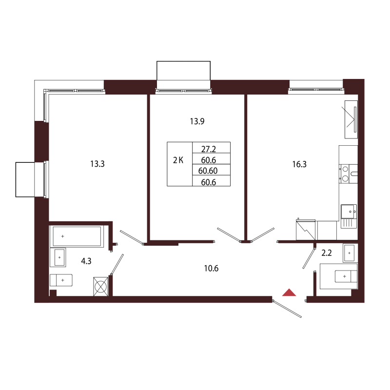 3 ккв (Евро) 60,6 м²
