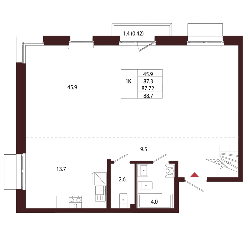 1 ккв 87,7 м²