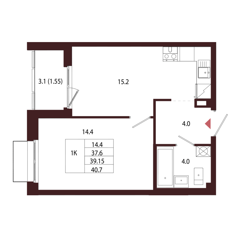 2 ккв (Евро) 39,2 м²