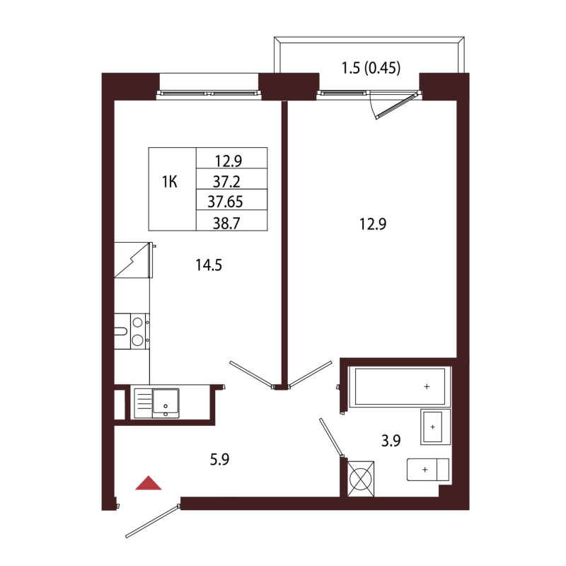 1 ккв 37,7 м²