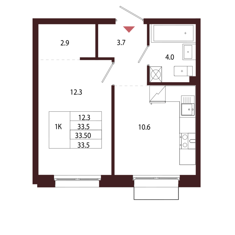 1 ккв 33,5 м²