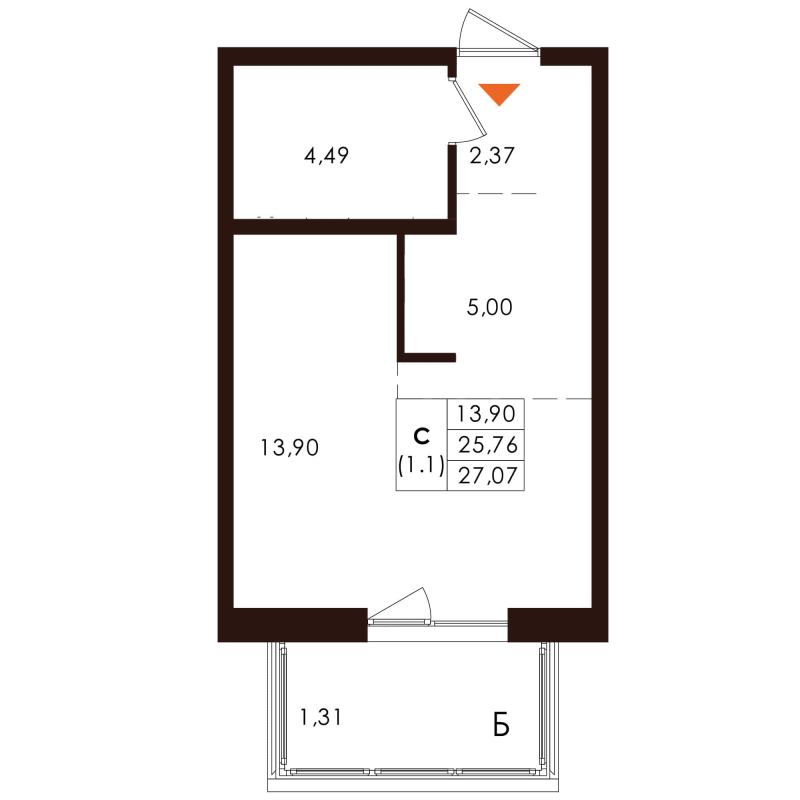 Студия 27,1 м²