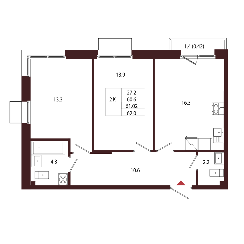 3 ккв (Евро) 61 м²