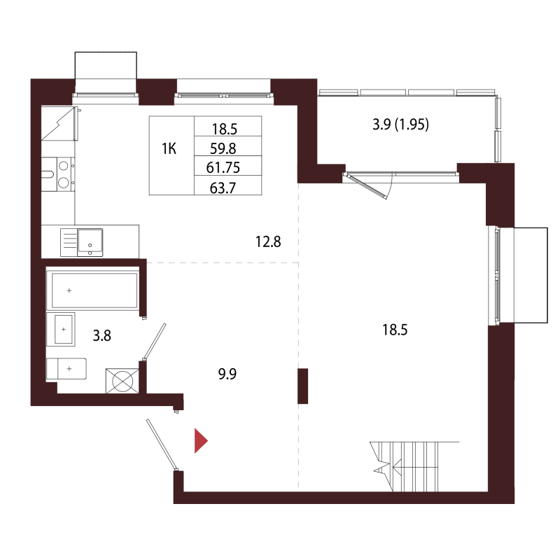 1 ккв 61,8 м²