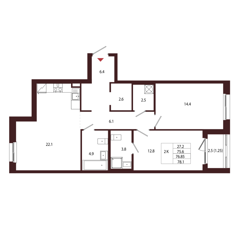 3 ккв (Евро) 76,9 м²