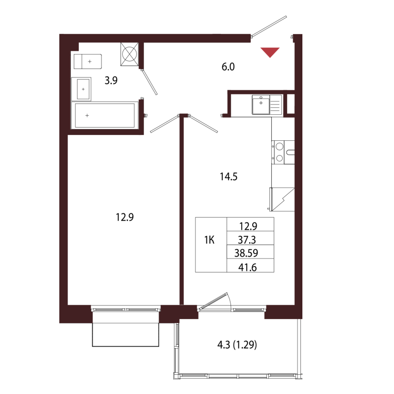 1 ккв 38,6 м²